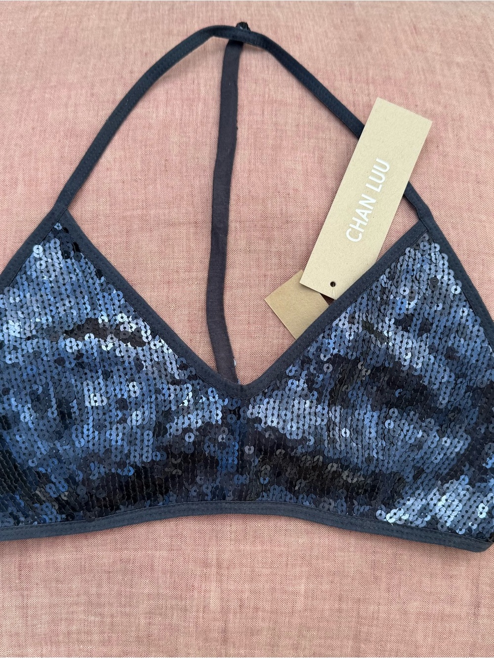 Chan Luu Black Sequin Halter Bralette Top